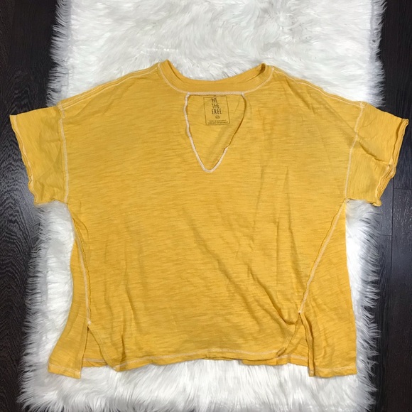 Free People We The Free Mustard Yellow Distressed Tee - Picture 2 of 7
